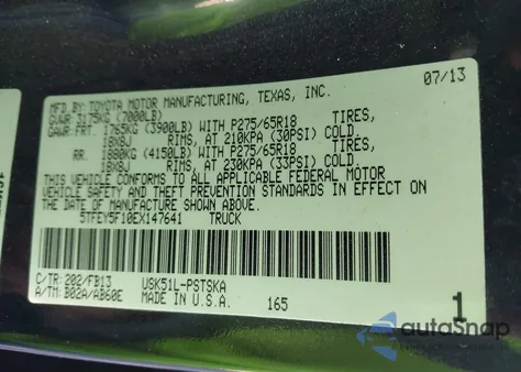 2014 Toyota Tundra Sr5 5.7L V8 from USA, damaged, VIN 5TFEY5F10EX147641